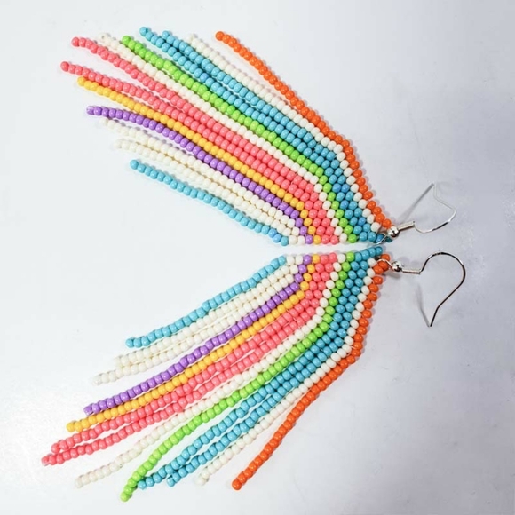 "Spring in Miami" Seed Bead Fringe Earrings - Picture 4 of 6